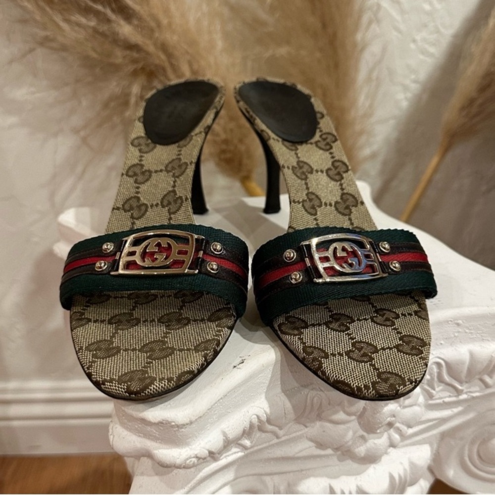 GUCCI Web Stripe Hysteria “GG Monogram Mule Sandals w/COA, EUC - Picture 3 of 15